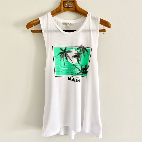 Express White Malibu Tropical Graphic Muscle Tee - Picture 1 of 3